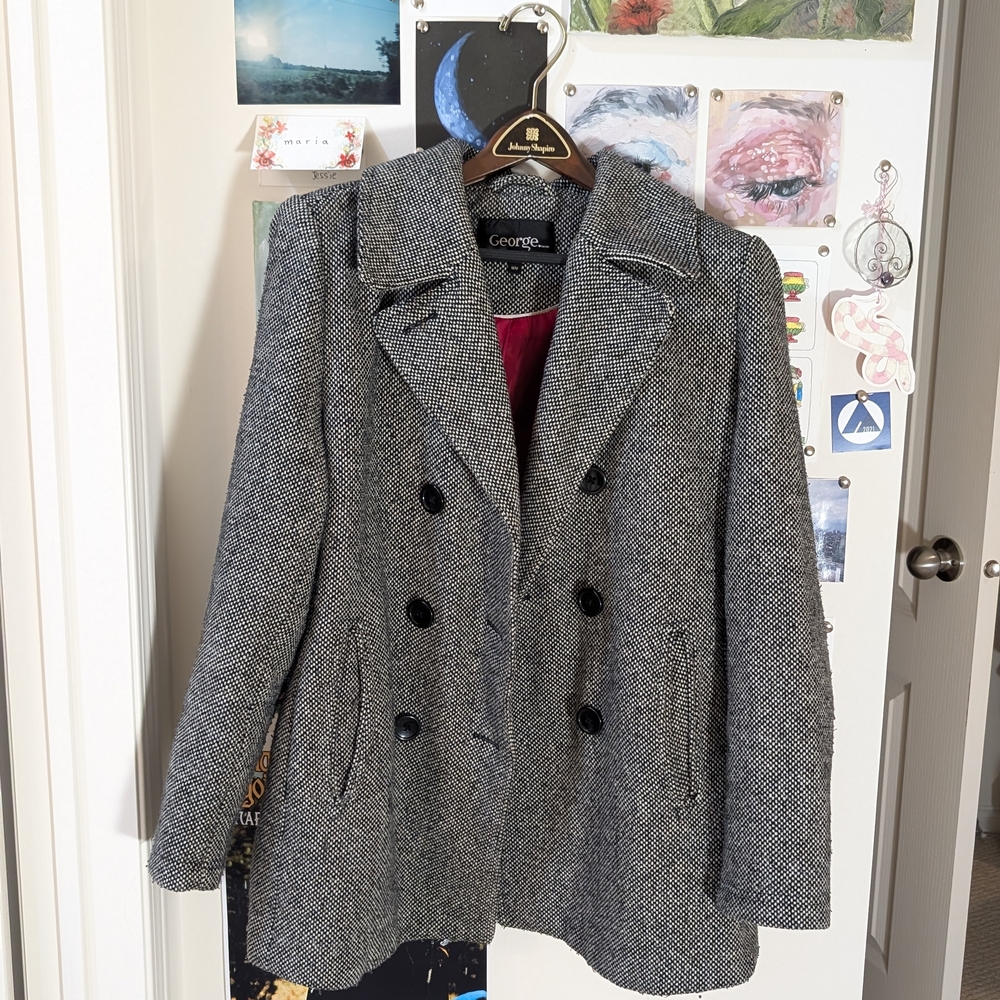 George Women's Gray Tweed Double-Breasted Coat, Wool Blend
